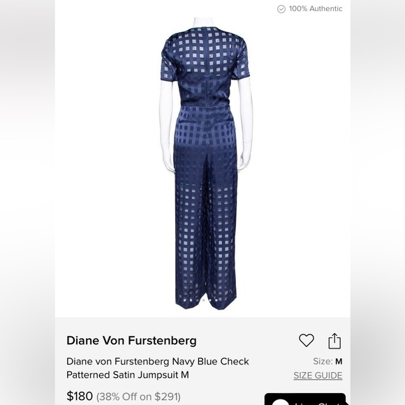 Diane Von Furstenberg elegant checkered, overlay Navy jumpsuit! Size 8 Medium - Picture 13 of 17